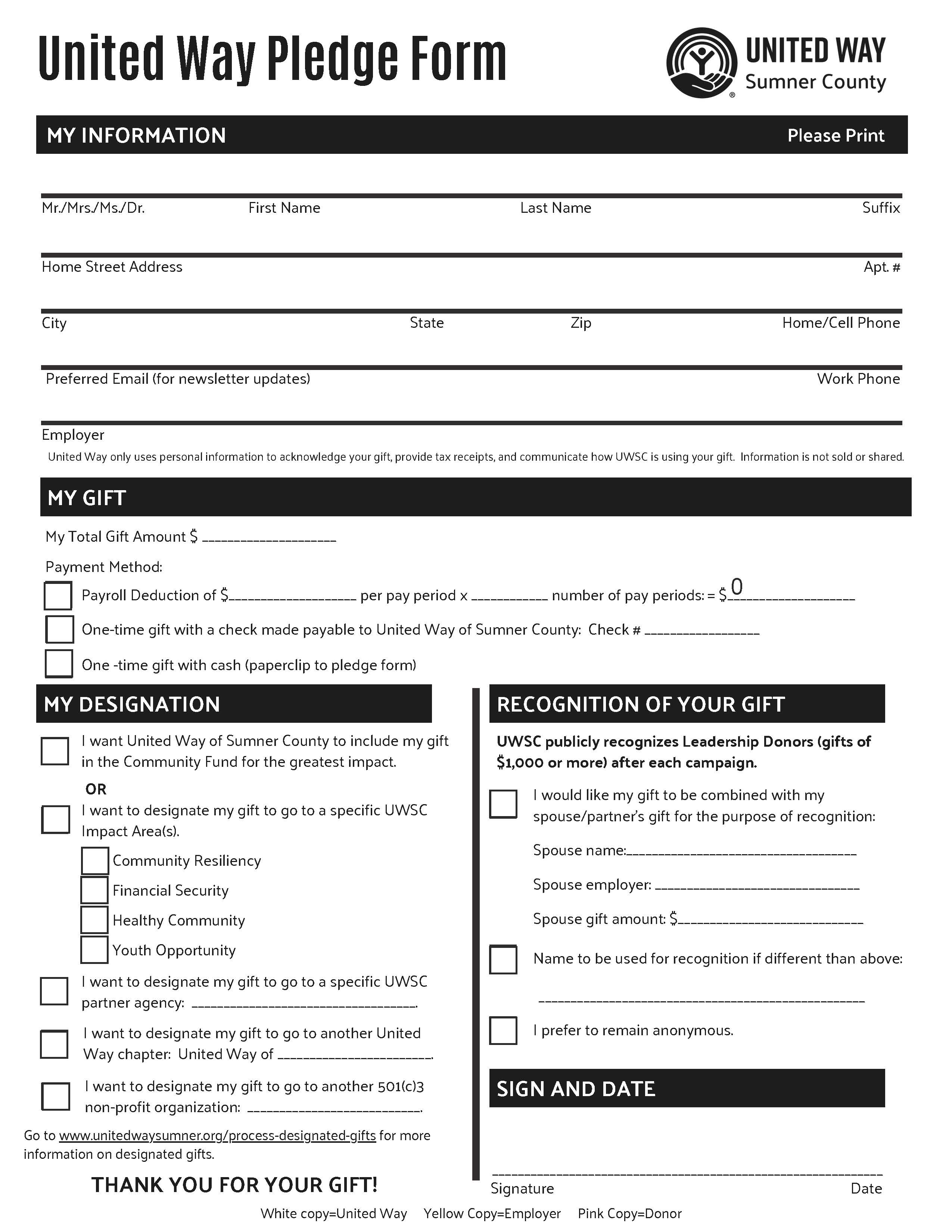 UWSC Fillable Pledge form image