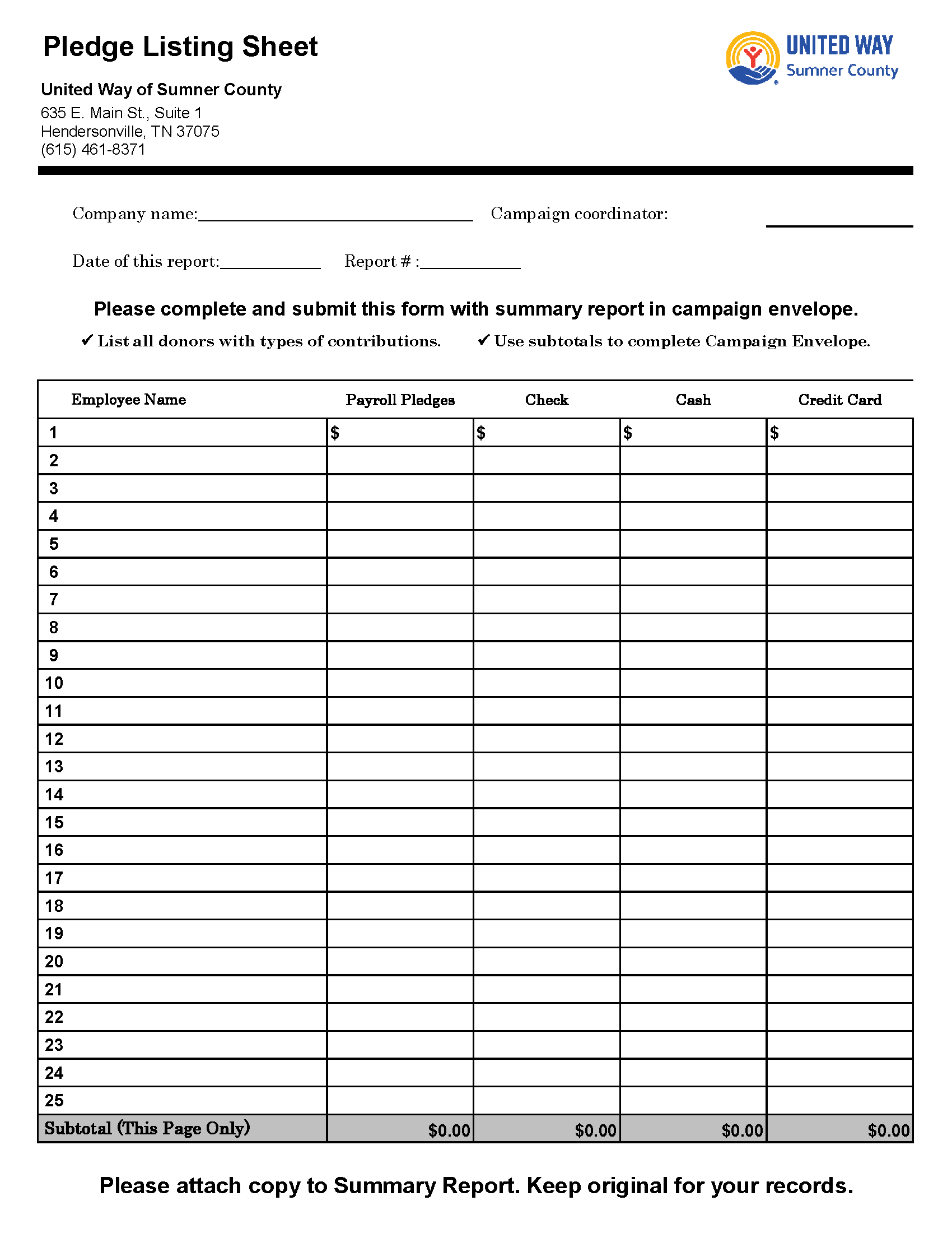 UWSC Pledge Listing Sheet