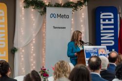 Michelle Groves speaks to crowd at 2023 Community Impact Breakfast