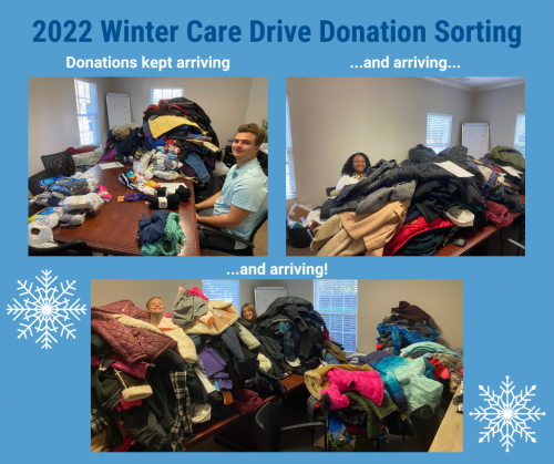 progressive photos of coats arriving for 2022 Winter Care Drive