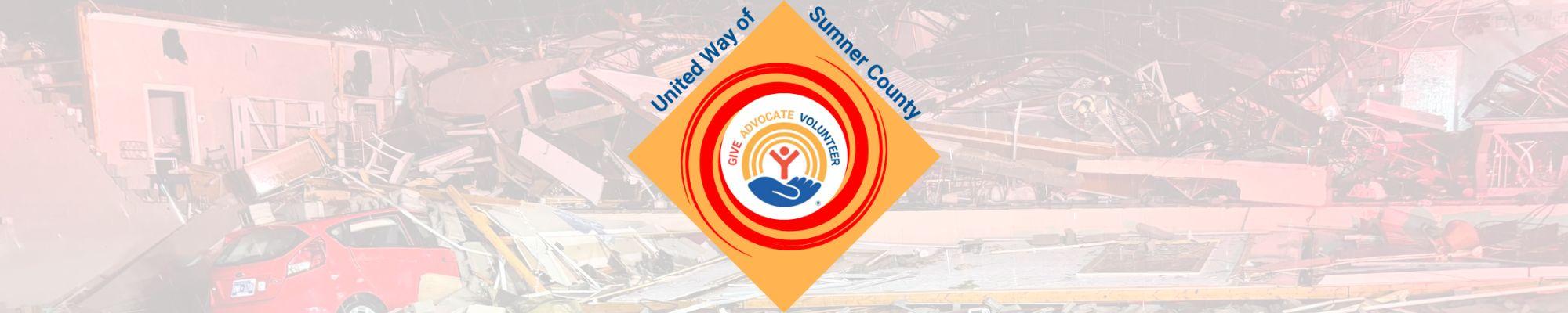 UWSC Disaster relief logo with phot and white overlay