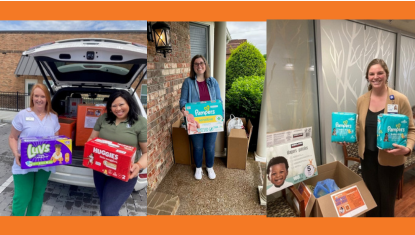 pics of companies dropping off supplies for UWSC Mom & Baby Care Drive