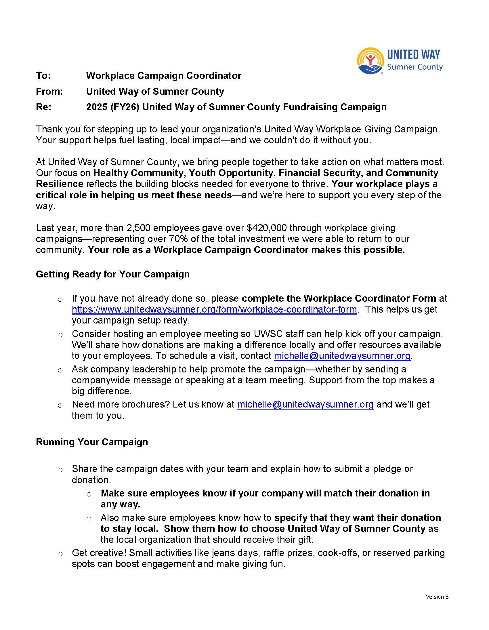 FY26 UWSC Campaign Coordinator letter for those who don't use pledge forms.