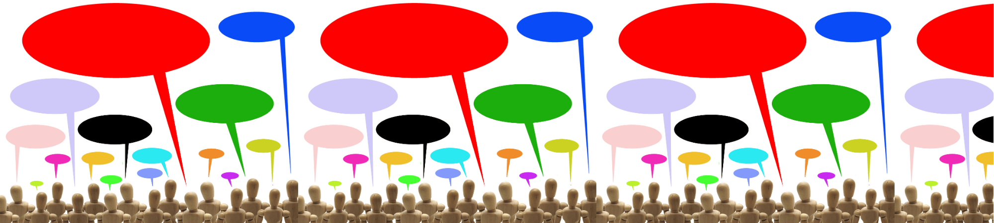 graphic of people silhouettes with speech bubbles above them